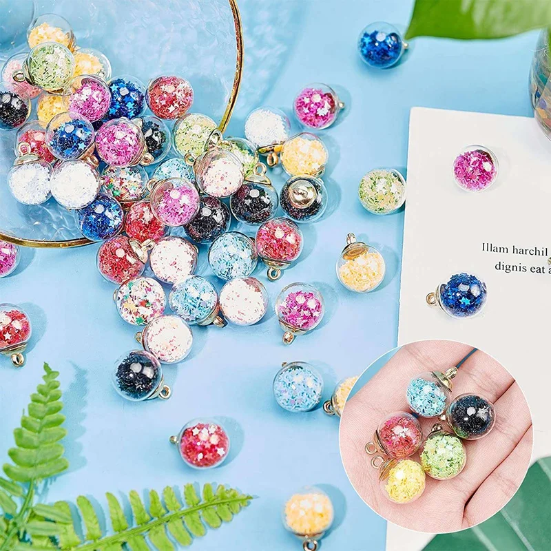

100PCS Glass Ball Pendant Charms 10 Colors Stars Earring Pendants Jewellery Making For DIY Necklace Bracelet Making