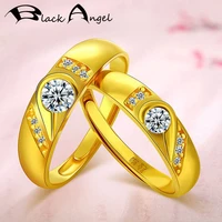 black angel 1 set lover rings 18k gold heart shaped luxury cz gemstone couples ring wedding engagement gift fashion jewelry