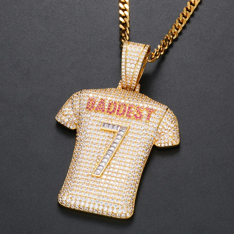 

Wholesale high quality Iced out Number 7 jersey pendant for men Bling jersey necklace for gift