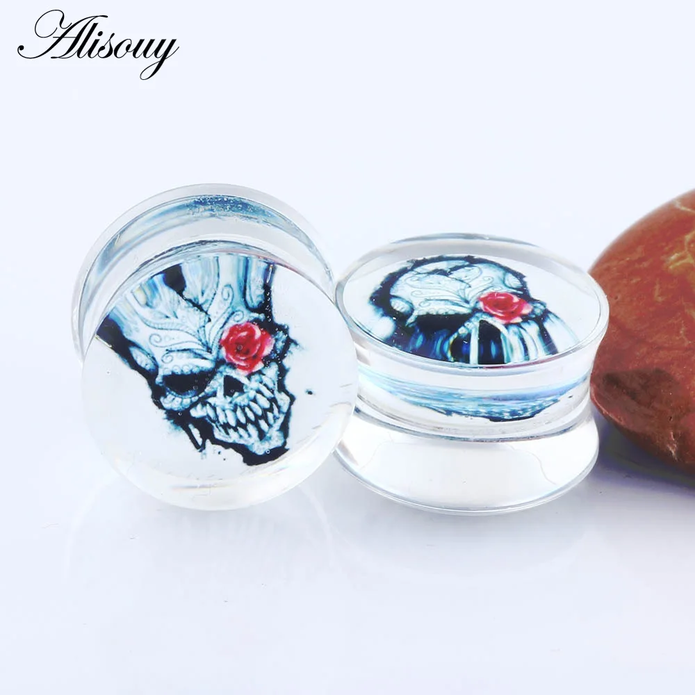 EM0811I Skull Alisouy 2 шт. диаметры для ушей туннели акриловые прозрачные фиолетовые животные цветок Модные беруши туннель растянутый пирсинг Тело растяжка - Окраска металла: EM0811I Skull