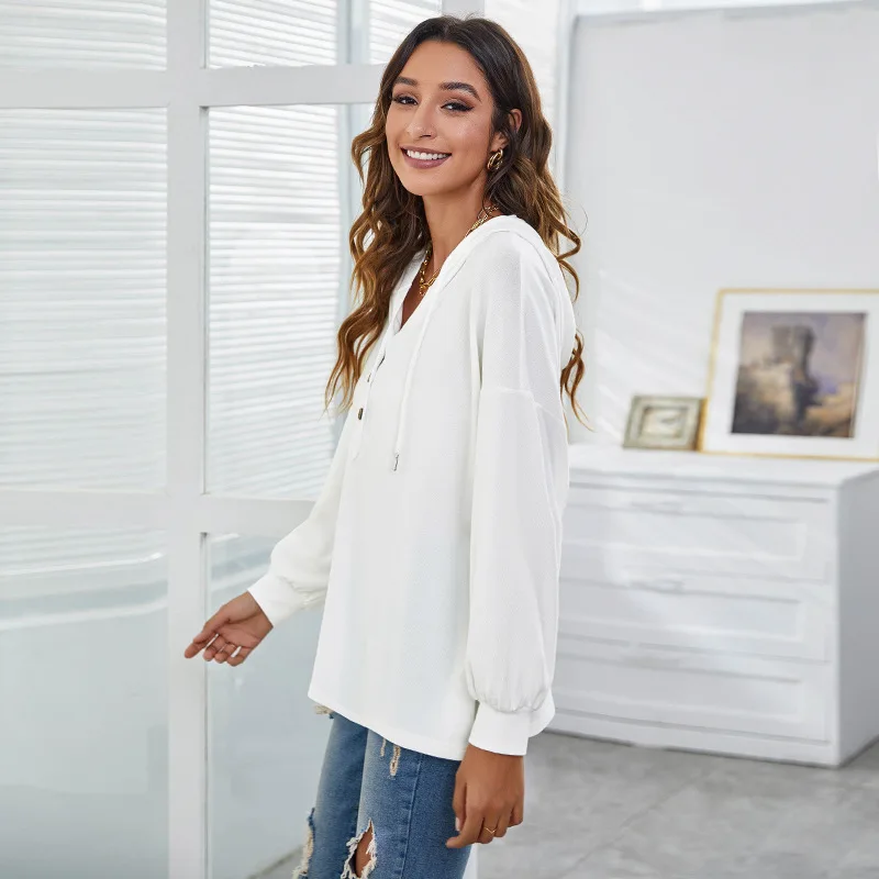 

women causal solid basics Button long sleeve tops t shirt for women cotton hooded woman tshirts Tops Tees