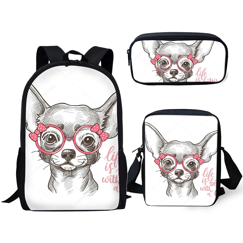 HaoYun Children's School Backpack Cartoon Little Bulldogs Pattern School Book Bags Cute Animal 3PCs/Set Students School Bags