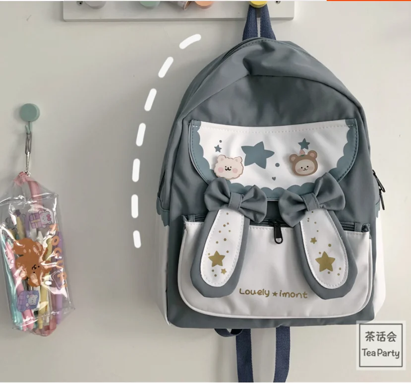 

High School Bags Teenage Girls Student Schoolbag Bowknot Rabbit Backpack