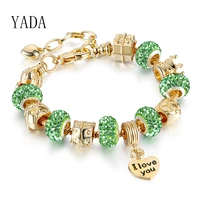 yada brand green heart lovecrownowl gold braceletsbangles for women crystal bracelets charm friendship diy bracelet bt200169