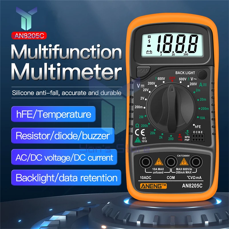 

AN8205C Multifunctional Digital Universal Watch With Backlight High-Precision Voltage and Current Meter LCD Multimeter AC/DC