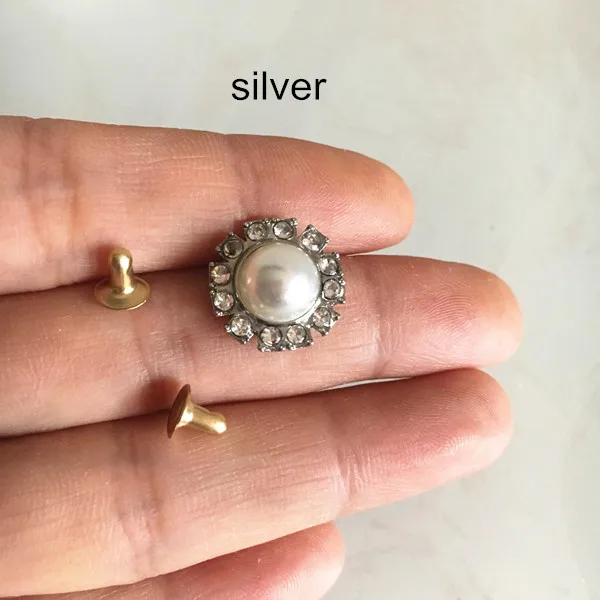 Silver 35 наборов-металлические заклёпки в виде подсолнуха, шпильки, 14 мм золотистая Серебристая черная бронза, стразы с жемчугом, украшения для обуви, одежды - Цвет: Silver