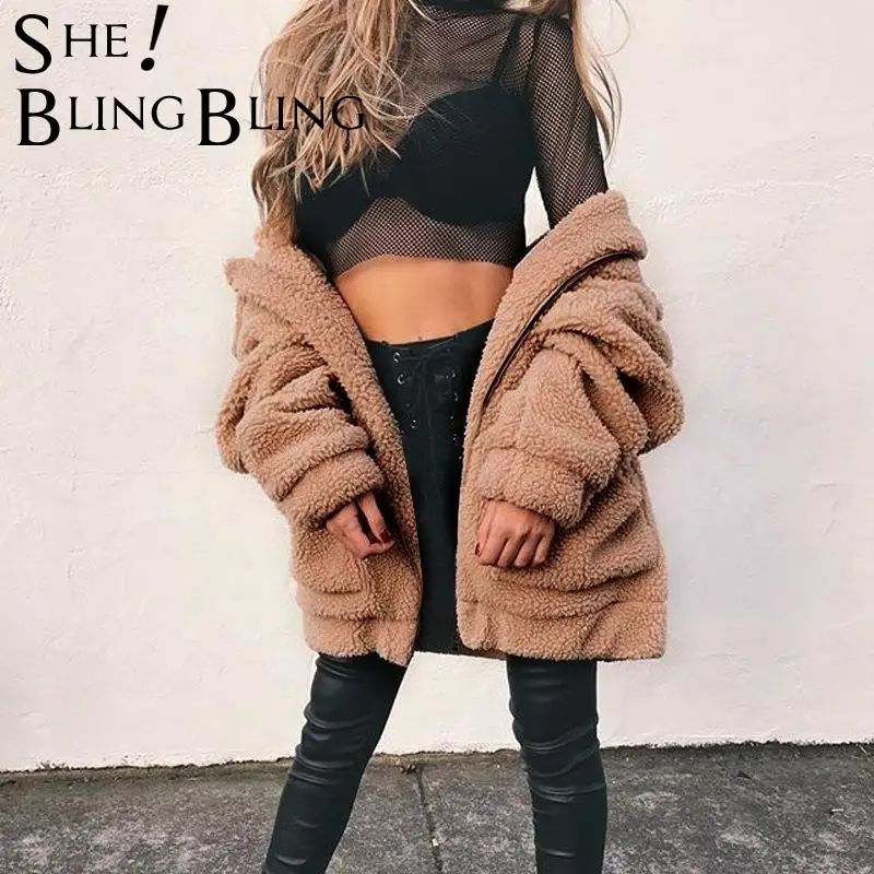 Модный теплый длинный кардиган SheBlingBling из искусственного меха Женская куртка 2019