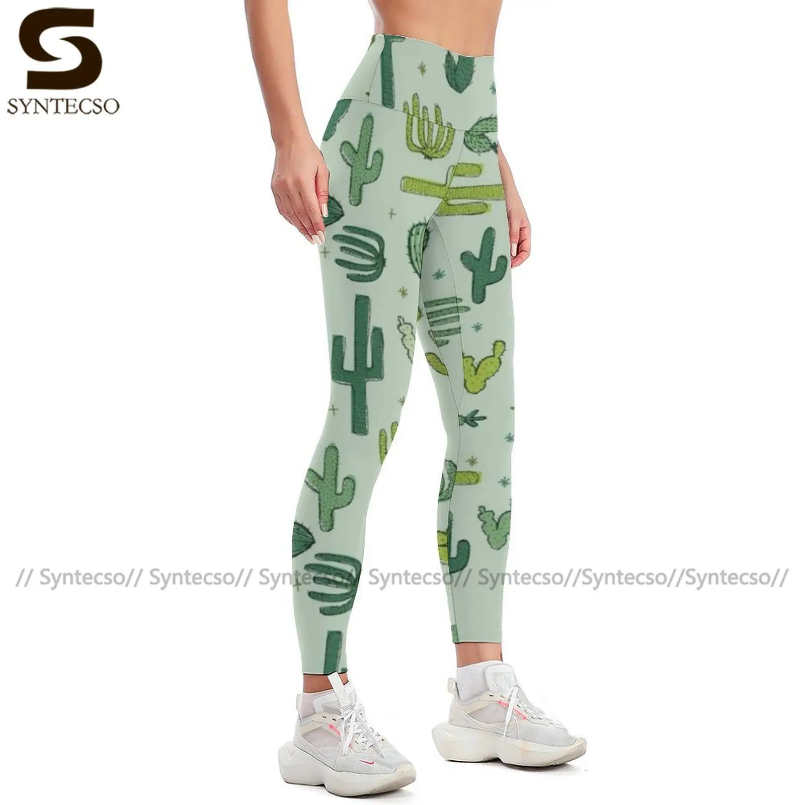 Женские Леггинсы для йоги с завышенной талией и принтом кактуса|Штаны йоги| |