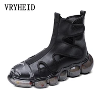 vryheid new men high top sandals breathable leather hollow out gladiator roman casual shoes thick bottom punk rock fashion boots