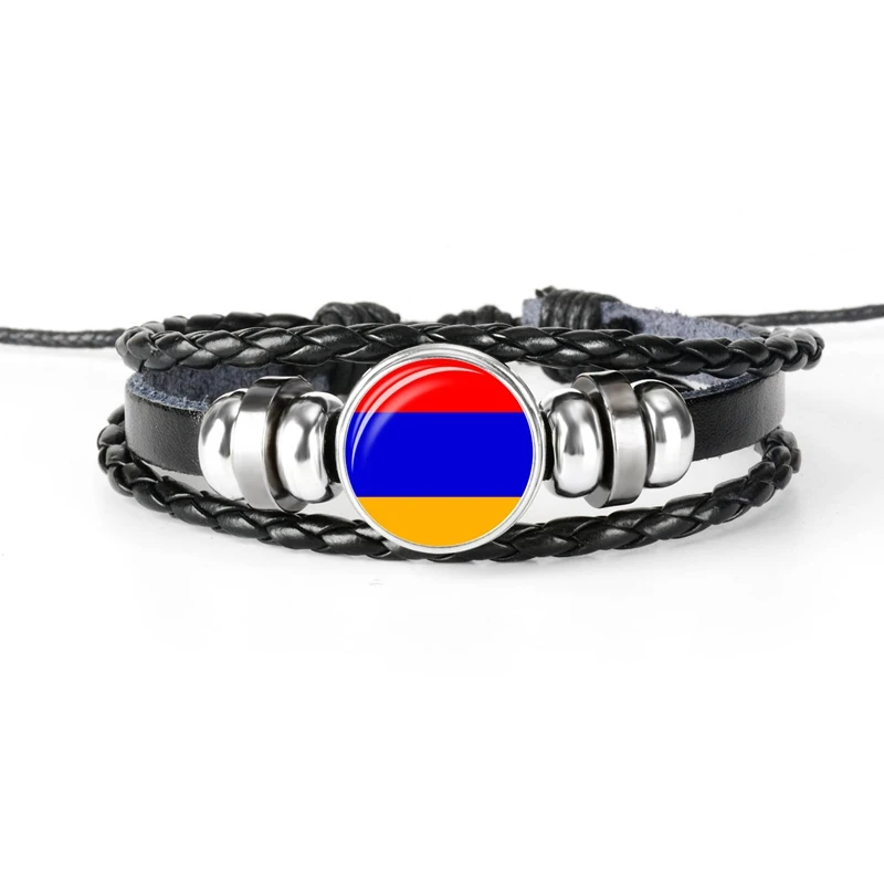 ARMENIA Новая мода ручной работы Флаг Бразилии браслет для мужчин и женщин стеклянный кабошон кожаный браслет ювелирный подарок - Окраска металла: ARMENIA