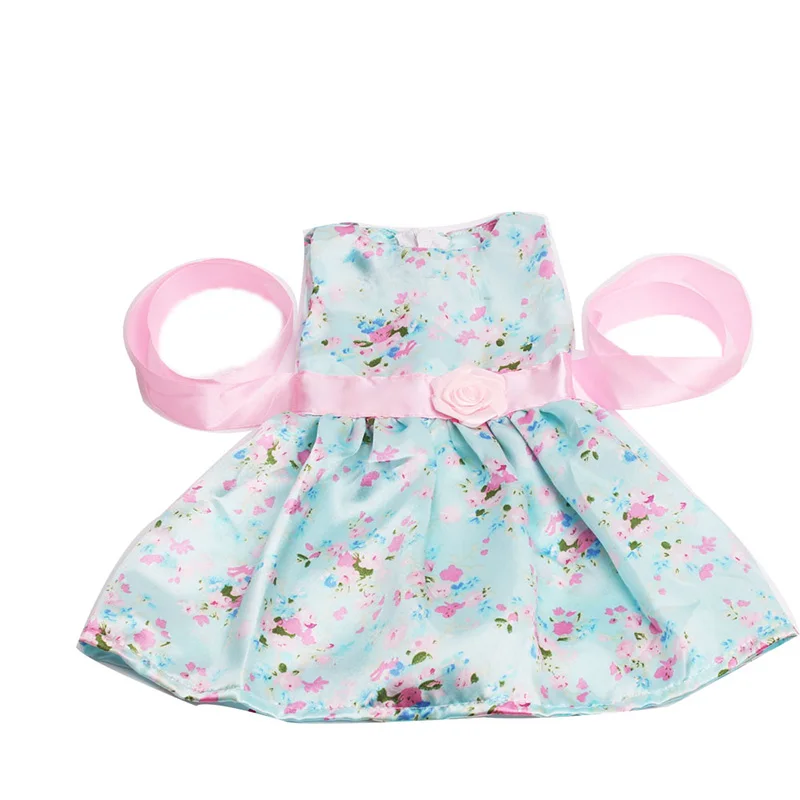

18 Inch American Doll Girls Light Blue Printing Evening Dress Newborn Skirt Baby Toys Accessories Fit 40-43 Cm Boy Dolls c202