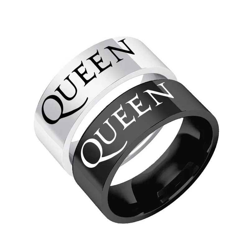Fashion Jewelry Stainless Steel QUEEN Ring Accessories Black Rings for Women 8mm Gifts for Women