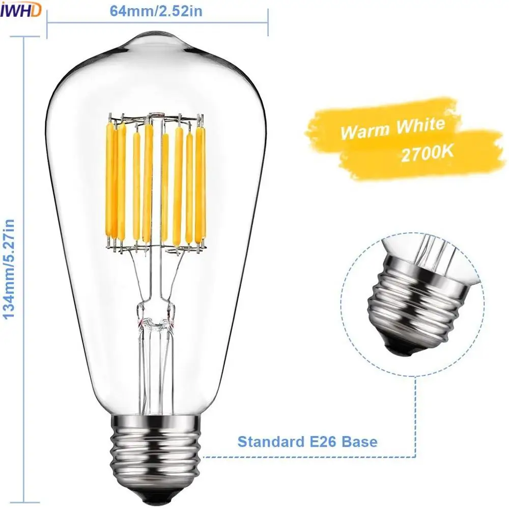 IWHD 10 Вт A19 ST64 Светодиодная лампа Эдисона E27 220V Промышленный Винтаж Декор лампада