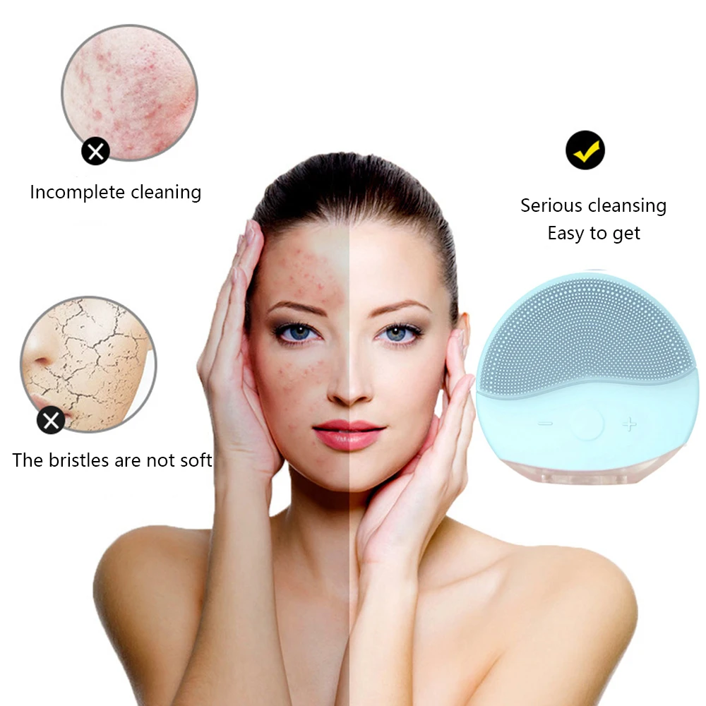 Vibration Cleaner Ultrasonic Electric Facial Brush Rechargeable USB Cleansing Silicone Massage Smart Sonic Face | Красота и здоровье