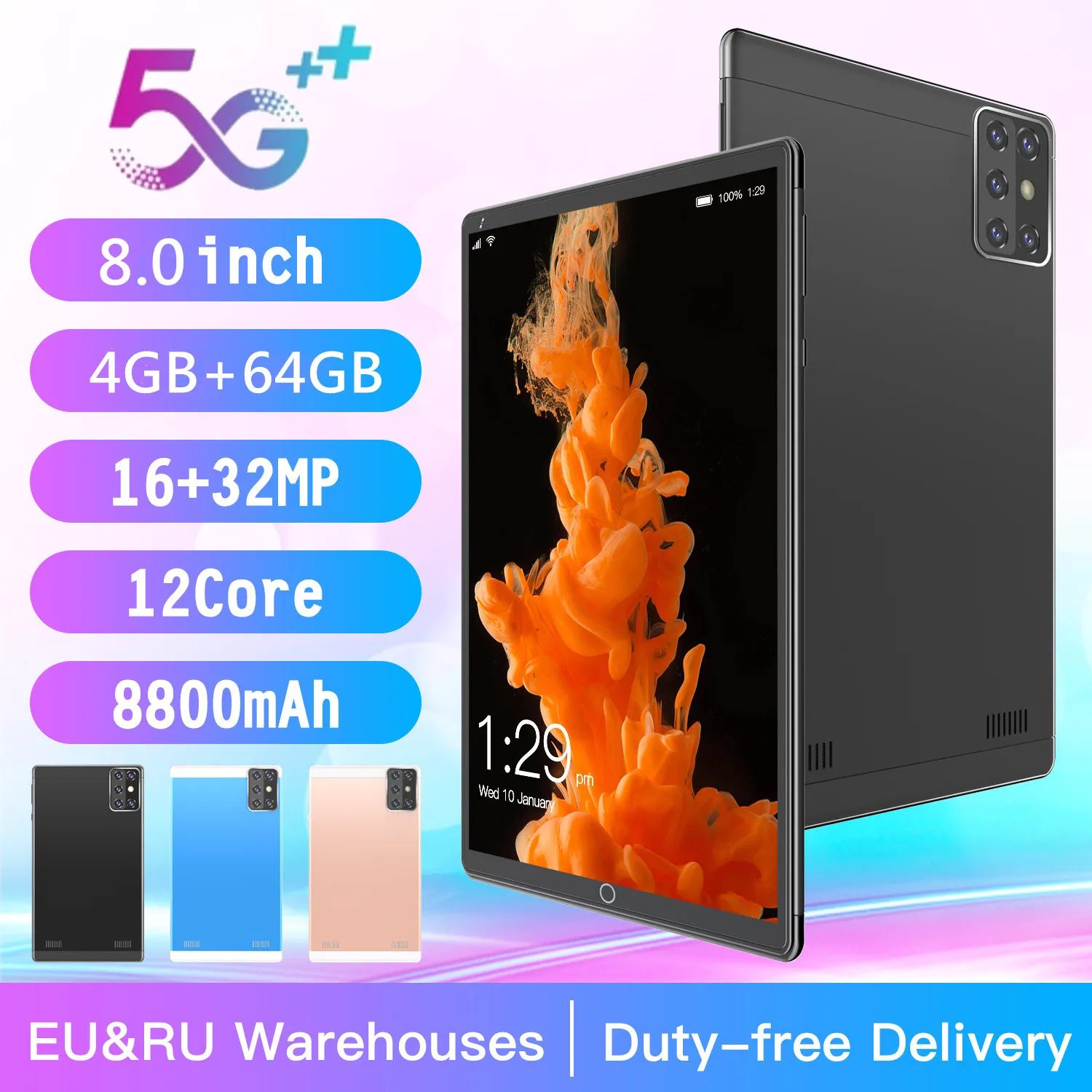 

New Tablet 8 Inch Android 9.0 Tablets Pc 4+64GB IPS Tablet Laptop Bluetooth WiFi 12 Core Dual SIM Card Tablet 10.1