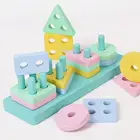 Разноцветные игрушечные блоки Монтессори, деревянная обучающая игрушка, геометрические сборные блоки, игрушки для детей, складные Обучающие Игрушки для раннего развития