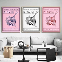 japanese ramen cartoon cat animals canvas art painting kitchen decoration wall picture noodles food posters and prints for kids