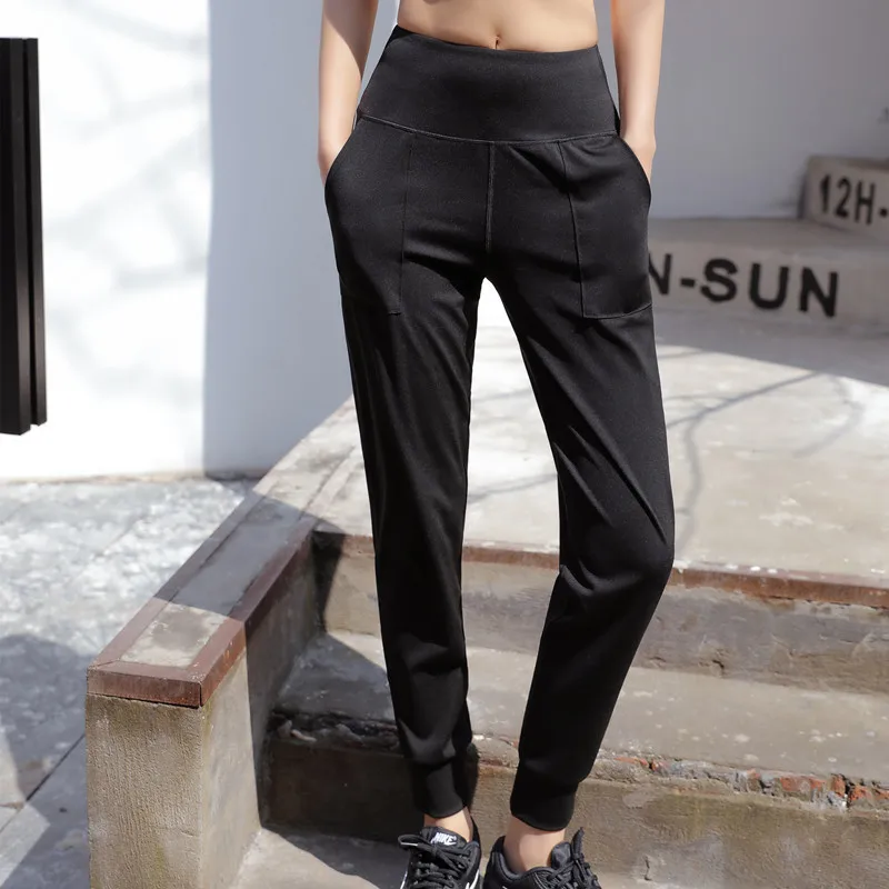 Брюки для бега с карманами спереди свободные дышащие леггинсы тренажерного зала