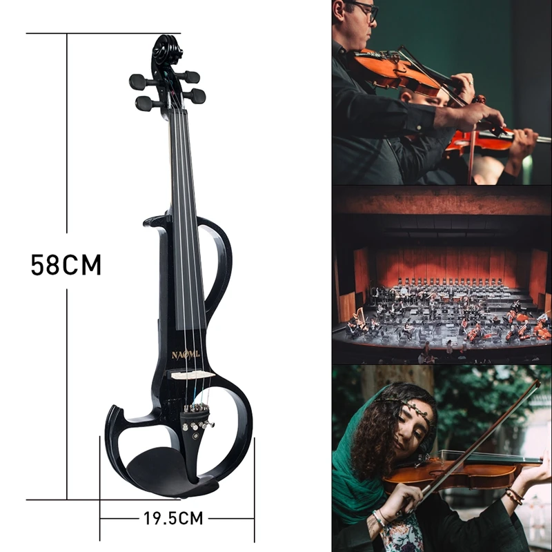 

Naomi Violin Full Size 4/4 Solid Wood Electric Violin Basswood Body Ebony Fingerboard Pegs with Ebony Fisheye Accessories Black