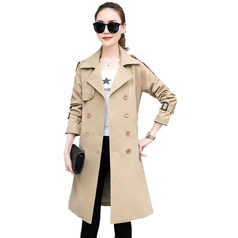 Large size Women's Autumn Windbreaker Medium long 2020 Spring New Fashion Fat sister Casual Double-breasted Jacket Women's