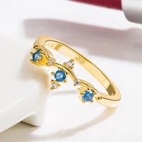 korean version of the wind diamond sea blue hao stone ring fashion ladies ring 14k gold blue crystal gold ring fashion jewelry