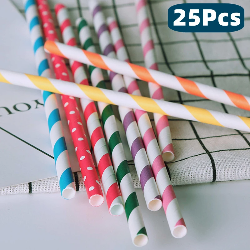 

25Pcs/Pack Paper Straws for Beverage Shop Kids Birthday Party Colored Paper Drinking Straw Festive Party Supplies Decoration