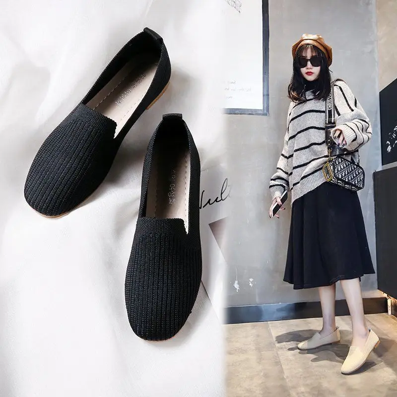 

Soft Soles Bean Shoes for Women Spring 2022 New Maternity Grandma Shoes Lazy People with Flat Knitted Square Head Single Shoes
