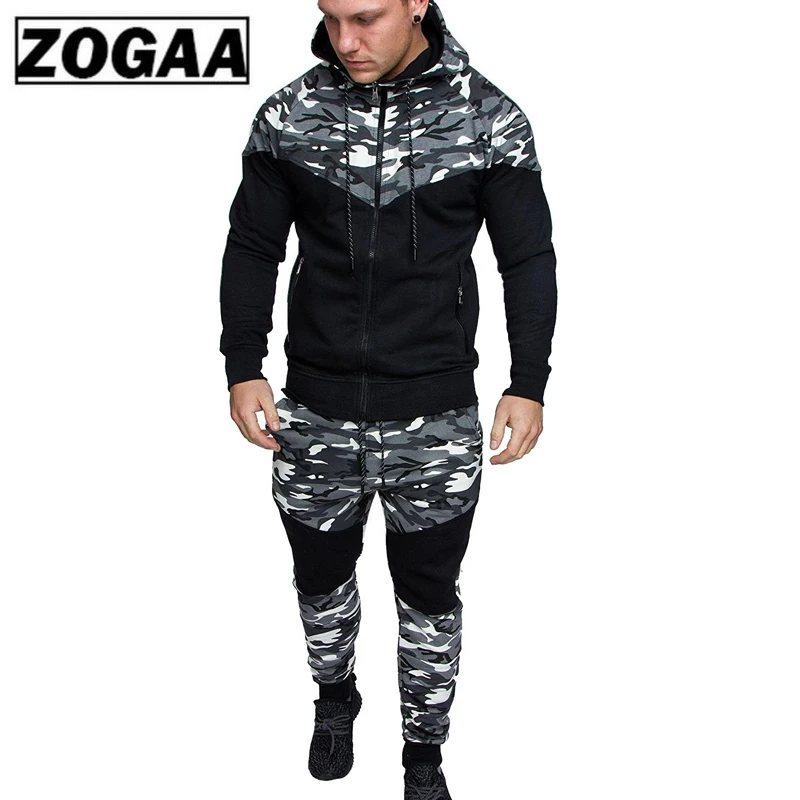 ZOGAA мужской спортивный костюм весна лето новый с капюшоном Камуфляжный свитер и