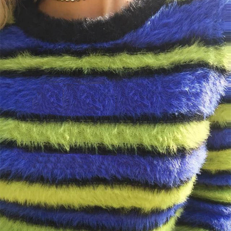 Женский укороченный свитер в полоску повседневный облегающий флисовый теплый