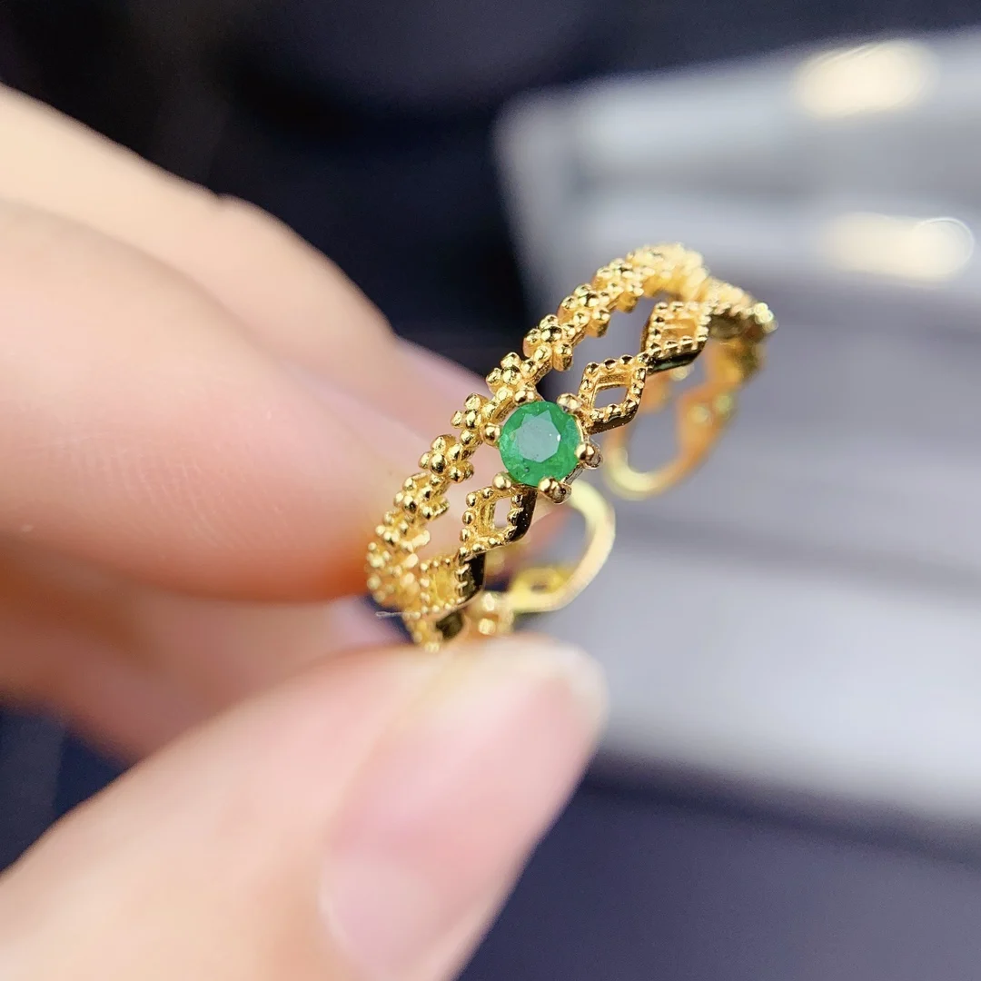 

SHILOVEM 925 sterling silver real Natural Emerald rings classic fine Jewelry new wedding wholesale gift 3mm jcj03038925agml