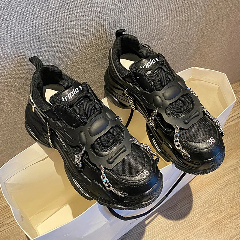 

Женские туфли на толстой подошве с Парижской цепочкой, Новинка весна-осень 2021, повседневные спортивные белые туфли, обувь со стразами на под...