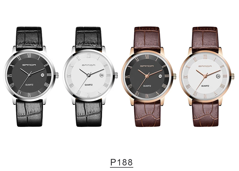 

7mm Super Slim Fashion SANDA Mens Watches top brand luxury fashion Genuine Leather Watch Men Calendar Clock relogio masculino