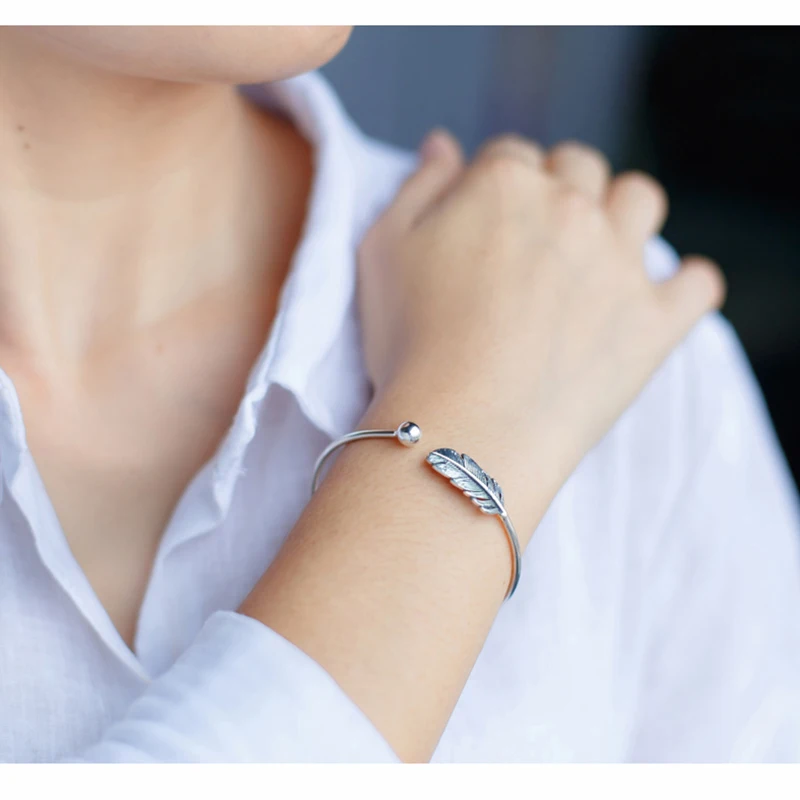 Женский браслет с перьями ElfoPlataSi ювелирное изделие из настоящего стерлингового