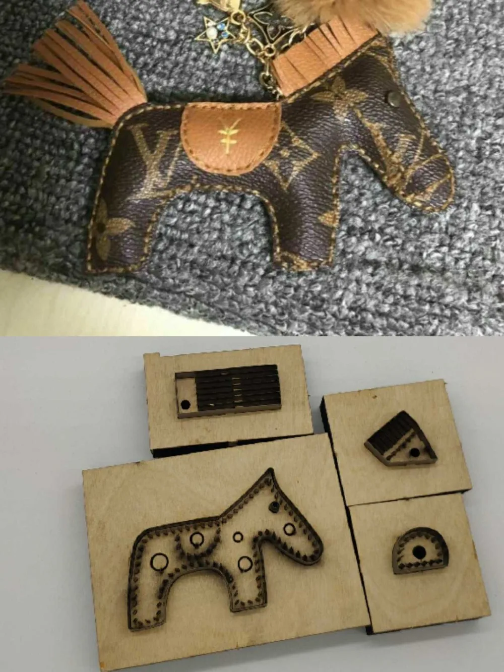 

Handmade leather knife die pony pendant knife