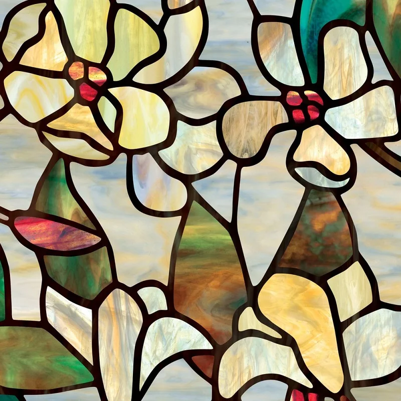 Статическая липкая оконная пленка длиной 150 см цветная магнолия декоративная