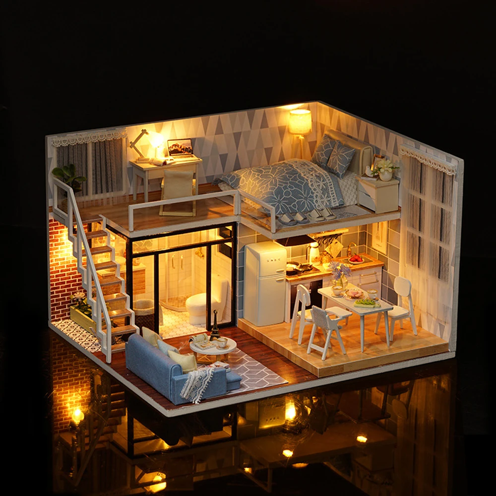 

DIY doll house, handmade wooden doll house kit as well as dustproof and music mobile, creative gift lover birthday gift