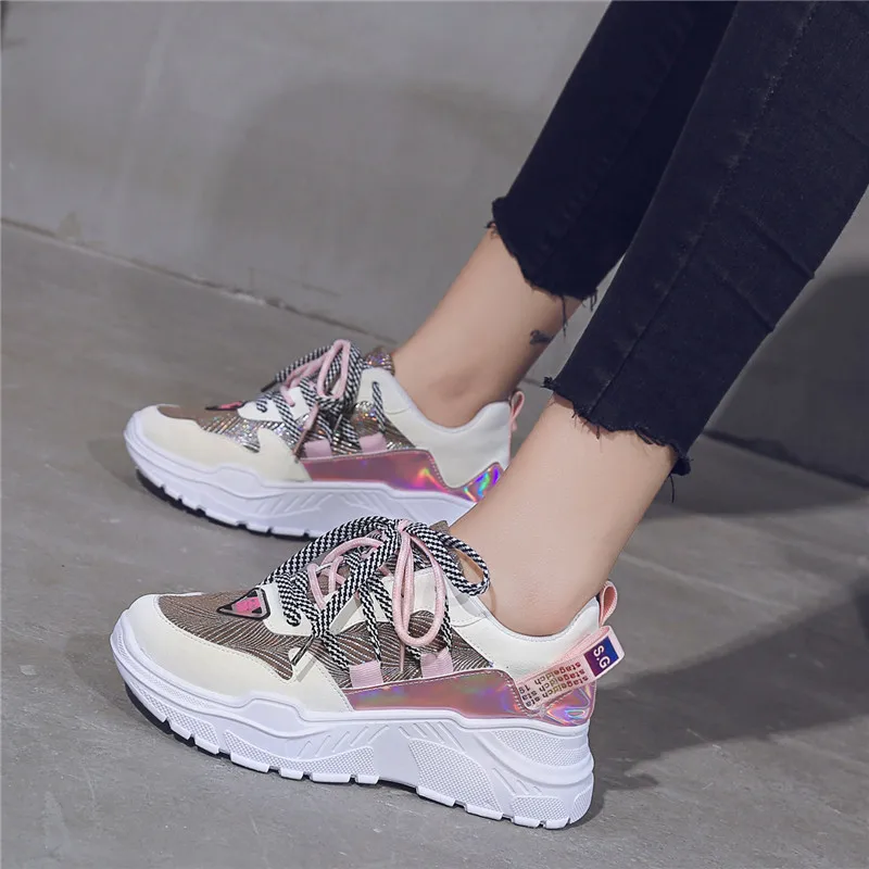 

Reflective Sneakers Trendy Casual Breathable Shoes Platform Chunky Dad Shoes Ladies Trainers Female Shoes