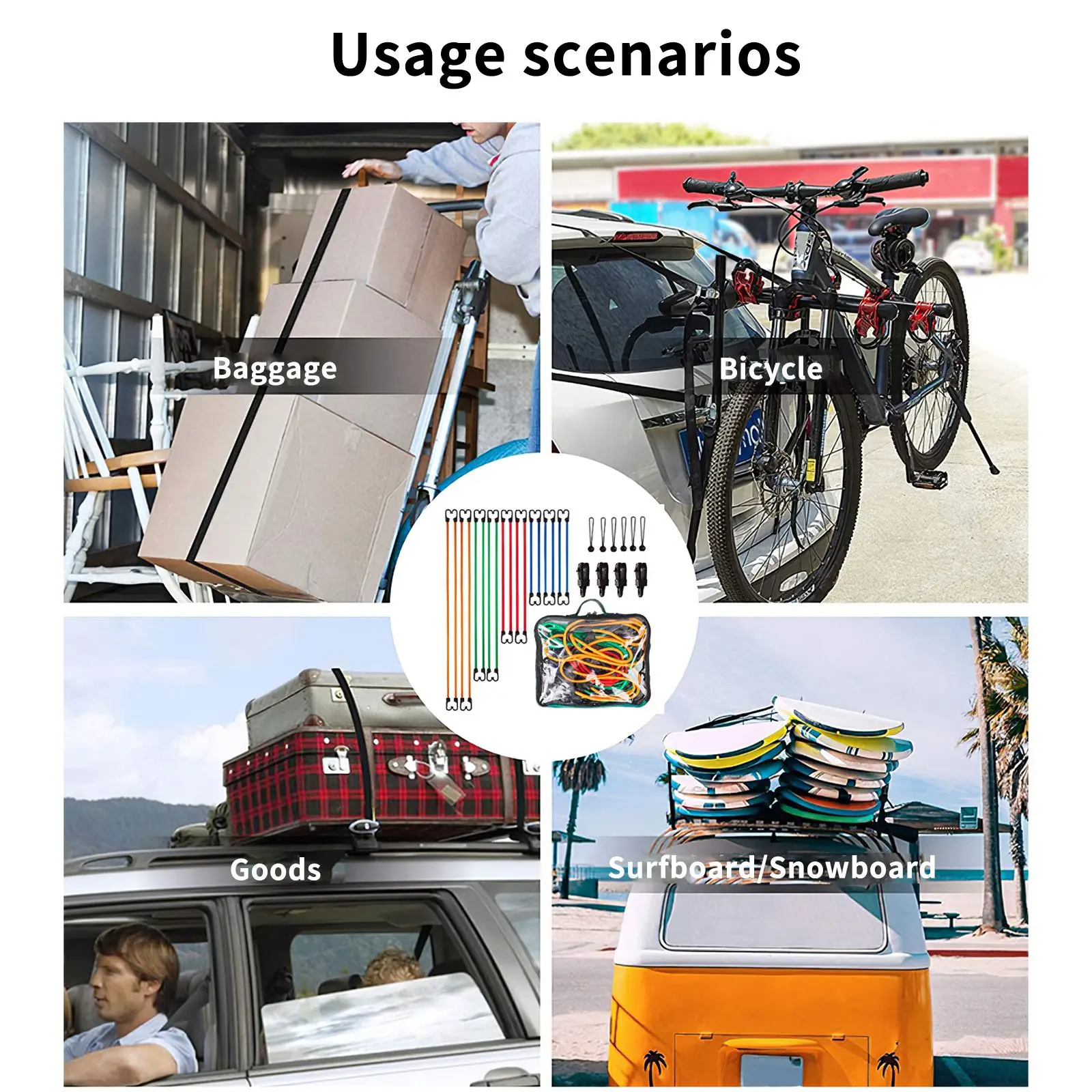 

Outdoor Bungee Cords Compression Bungee Rope With Suitcase Connector Hook For Baggage Luggage Bike Goods Surfboard