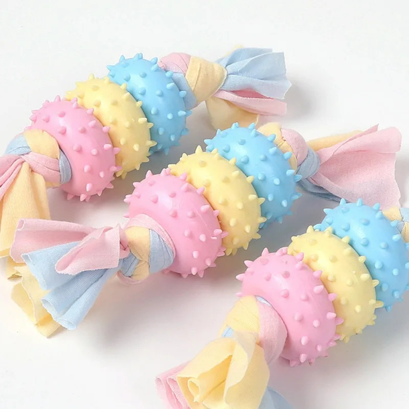 

Pet Dog Molar Teeth Bite-resistant Cleaning Teeth Toy Three-circle Cloth Strips Imitation Bone Shape Lovely Printing Beautiful