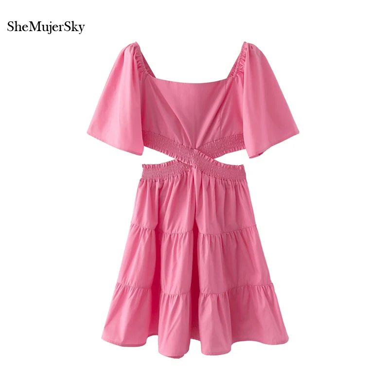 

Женское платье с коротким рукавом SheMujerSky, сексуальное платье-трапеция с вырезами на талии, мини-платье, 2021