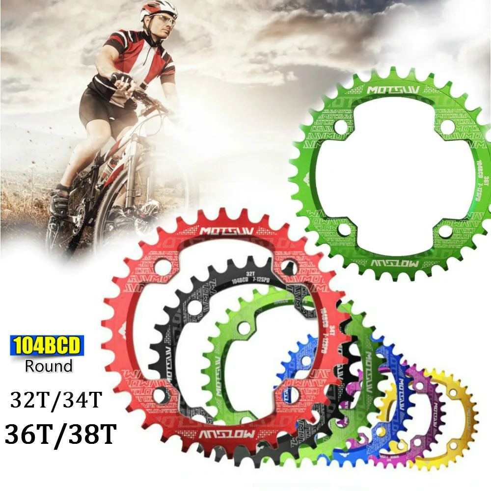

104BCD Round Narrow Wide Chainring 32T 34T 36T 38T MTB Mountain Bike Bicycle Cranksets Tooth Plate Aluminum Chainwheel Bike Part