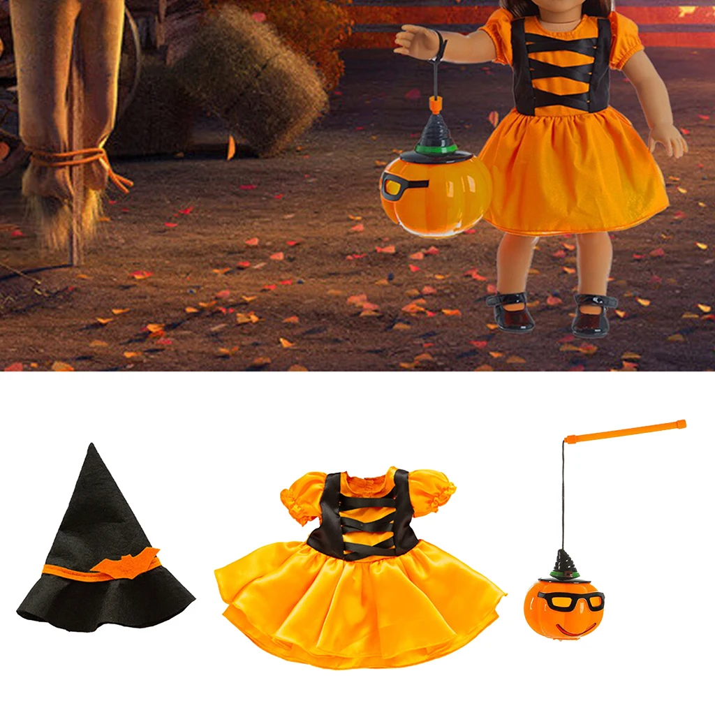 

Handmade Halloween Clothes for 18in American Doll Pumpkin Lantern Kids Gifts