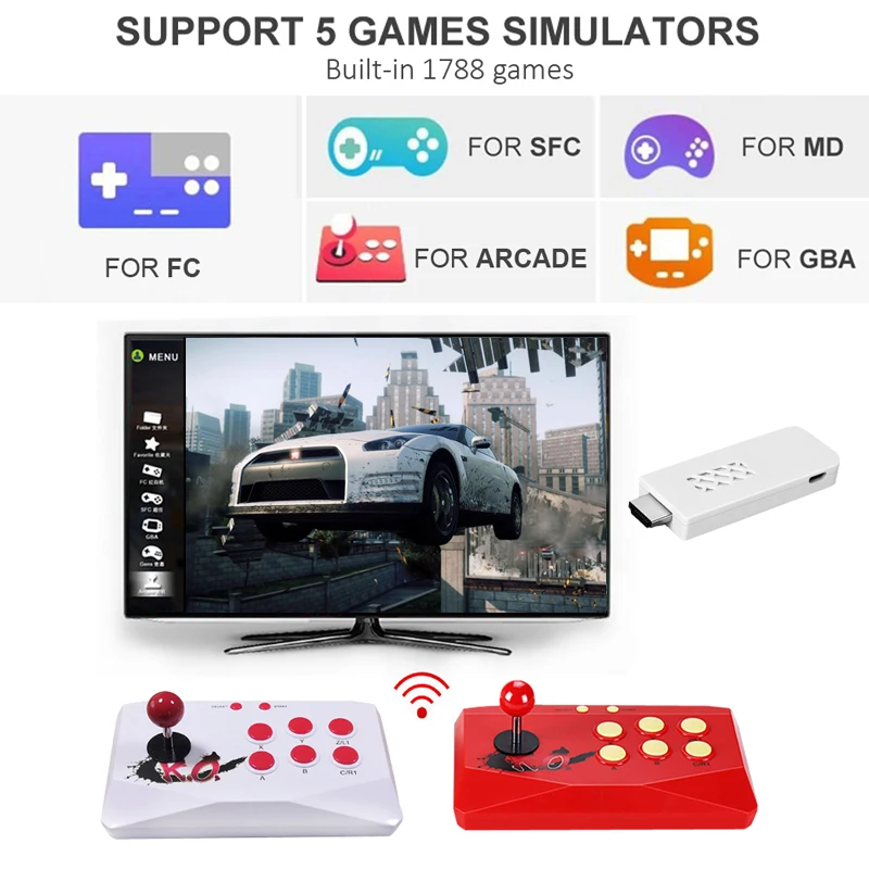 Ретро аркадная игровая консоль с 2 4G беспроводной джойстик встроенные 1788 + игр для