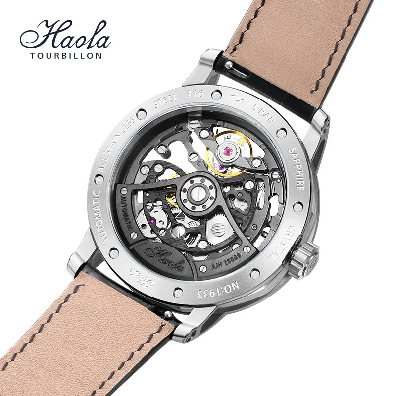 Фото Мужские механические наручные часы Haofa Skeleton Automatic, роскошные вращающиеся часы с сапфировым стеклом и керамической шкалой, relogio masculino 1933 №2