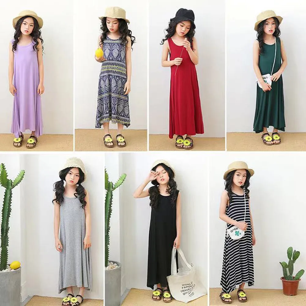 Хлопковое платье для девочек летнее пляжное длинное праздничное принцессы