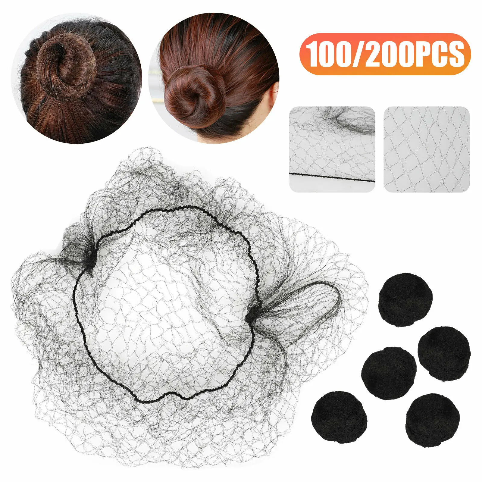 

100/200PCS Invisible Hair Nets Bun Cover Elastic Edge Mesh Hairnet Stretch Cap