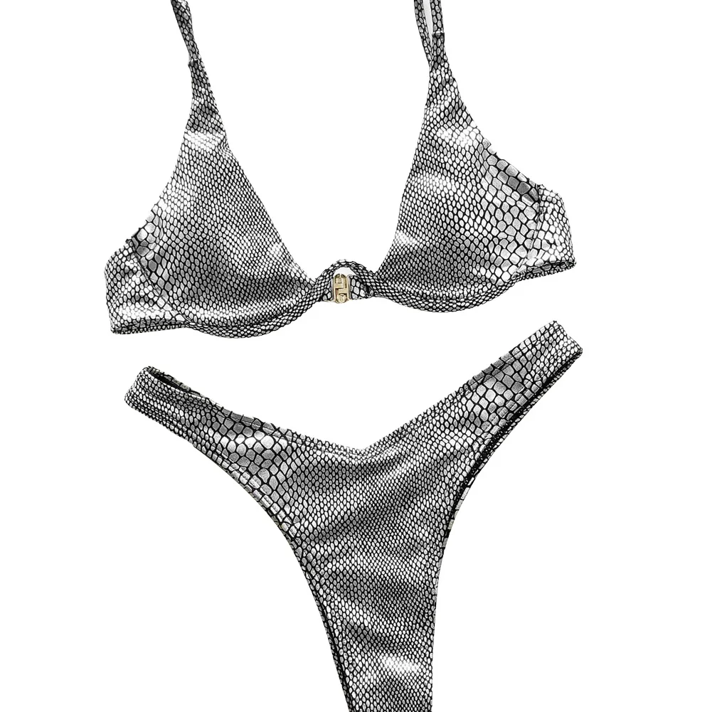 

Women Sexy Solid Color Bikini Two Piece Set, Casual Girls Sleeveless V-neck Bra + Briefs Suit