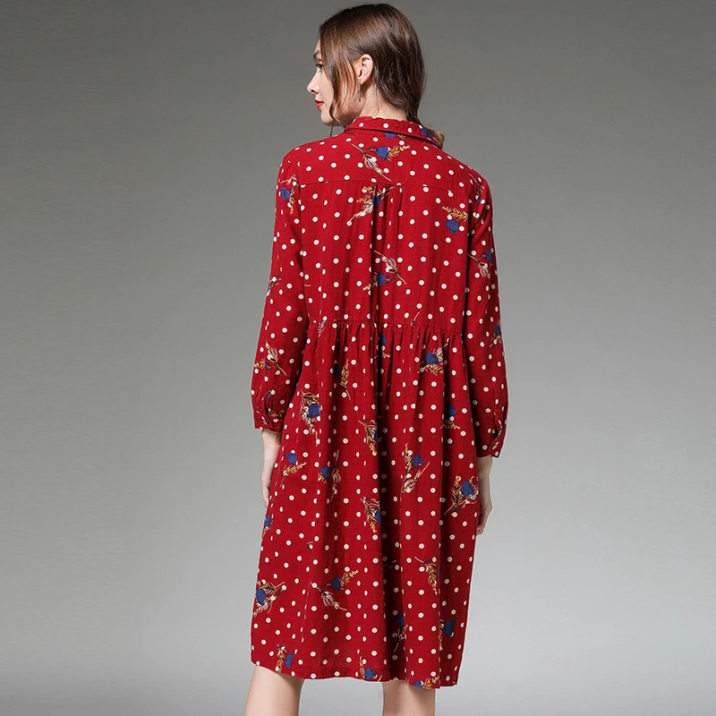 

Shirt Dresses Autumn Woman plus size 2020 Women Floral Print Cotton Red Oversized Shirt Dress Lady Winter Dress Female
