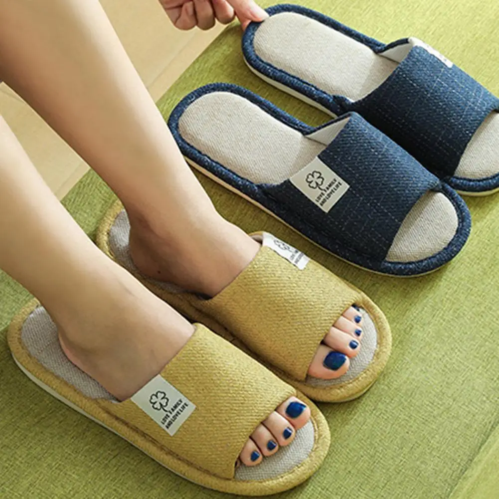 

Simple Flax Slippers Women Men Casual Linen Slides Non-Slip EVA Home Flip Flops Indoor Shoes Female Sandals Slippers 2021