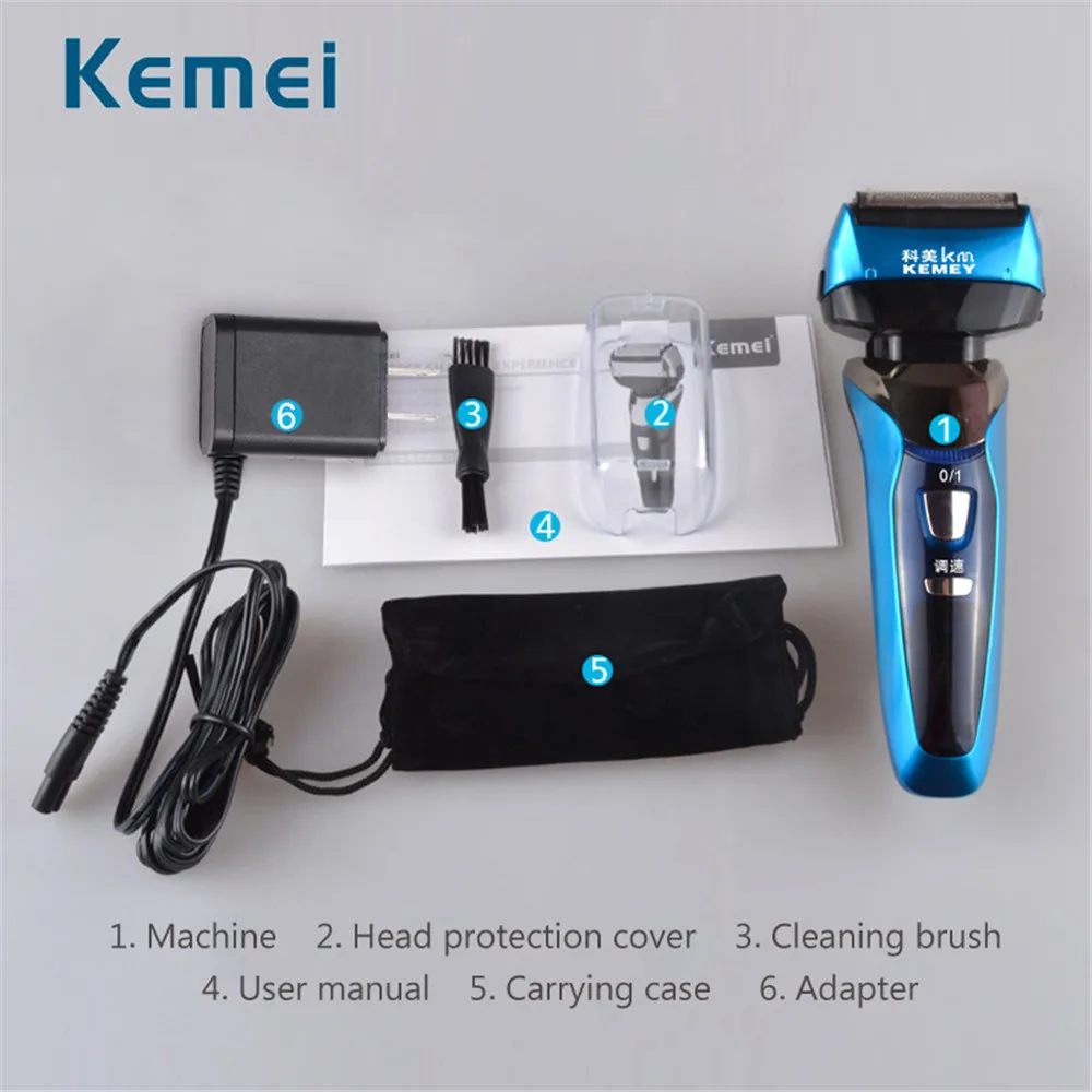 Kemei 4 Blade Professional Wet & Dry Shaver Rechargeable Electric Razor for Men Beard Trimmer Shaving Machine LCD Display | Бытовая